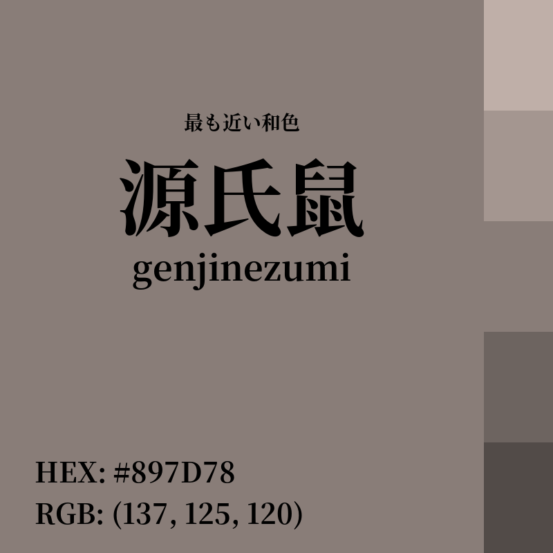 #897D78 : 最も近い和色「源氏鼠 (genjinezumi)」