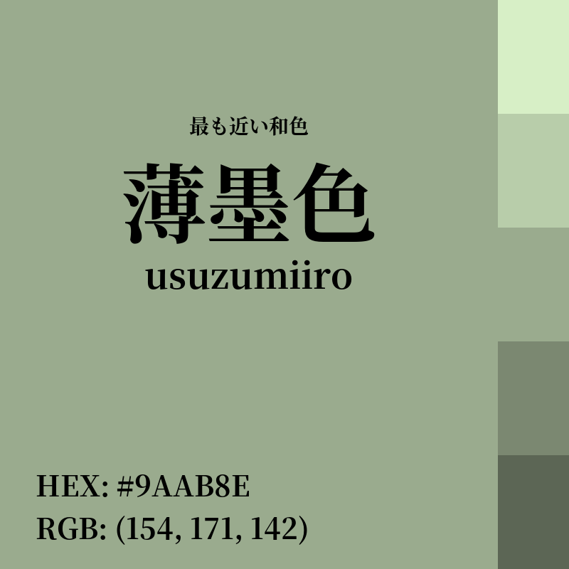 #9AAB8E : 最も近い和色「薄墨色 (usuzumiiro)」