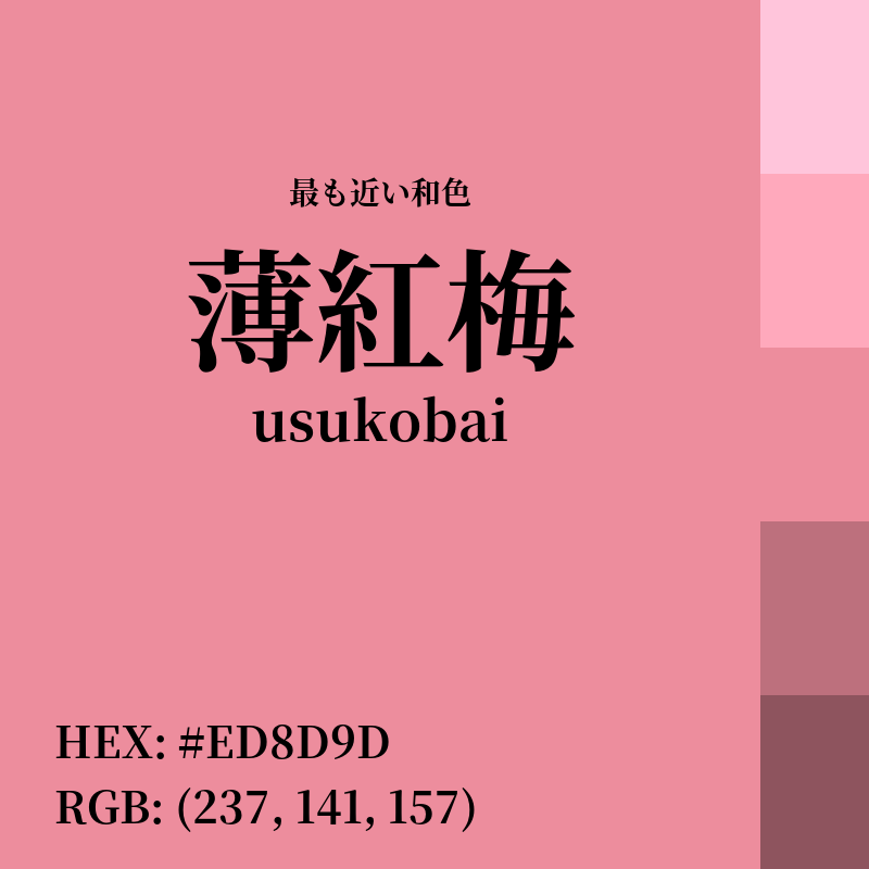 #ED8D9D : 最も近い和色「薄紅梅 (usukobai)」