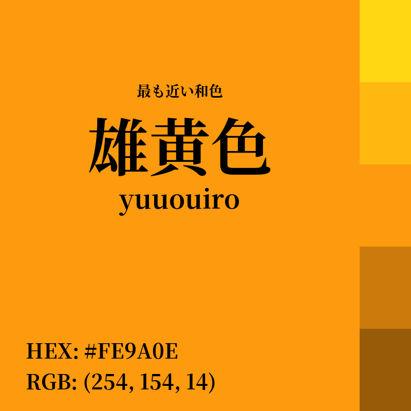 #FE9A0E : 最も近い和色「雄黄色 (yuuouiro)」