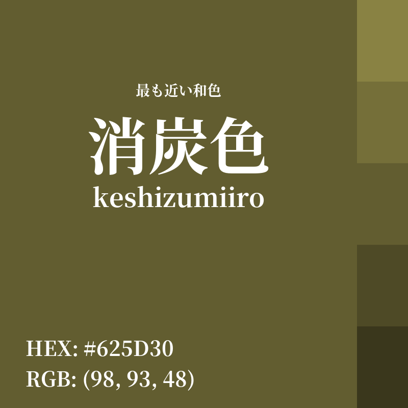 #625D30 : 最も近い和色「消炭色 (keshizumiiro)」